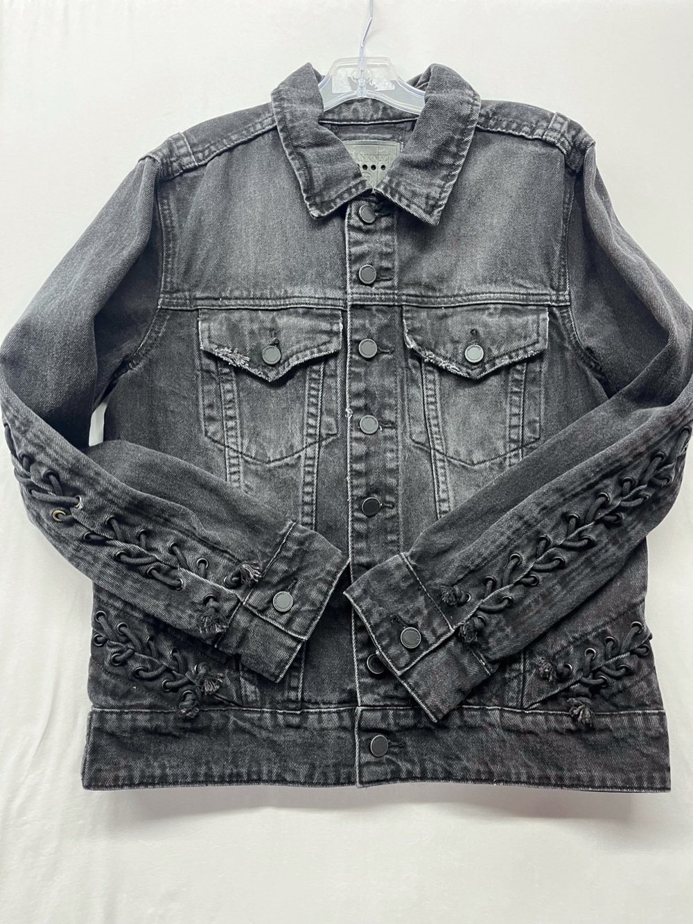 BLANKNYC Black Denim Lace Up Corset Detail Jacket XS Y2K Edgy Western